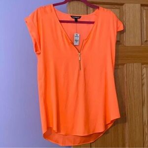 Express Women's Bright Orange Blouse with Zipper